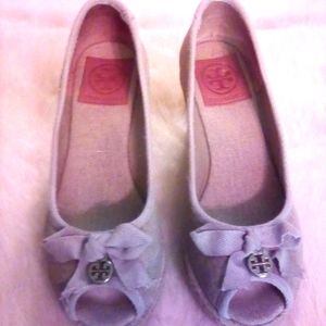 Tory Burch Wedge Heels Espadrille Peep Toes Shoes Size 6 B.